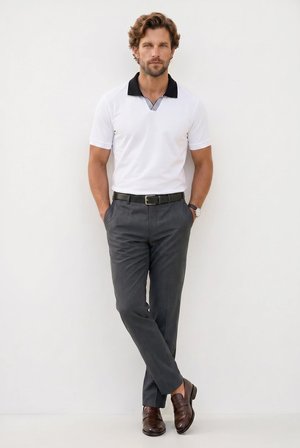 Erkek Slim Fit Dar Kesim %100 Pamuk Beyaz Polo Yaka Tişört