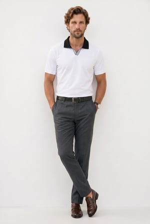 Erkek Slim Fit Dar Kesim %100 Pamuk Beyaz Polo Yaka Tişört