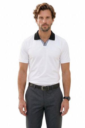 Erkek Slim Fit Dar Kesim %100 Pamuk Beyaz Polo Yaka Tişört