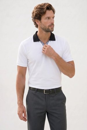 Erkek Slim Fit Dar Kesim %100 Pamuk Beyaz Polo Yaka Tişört