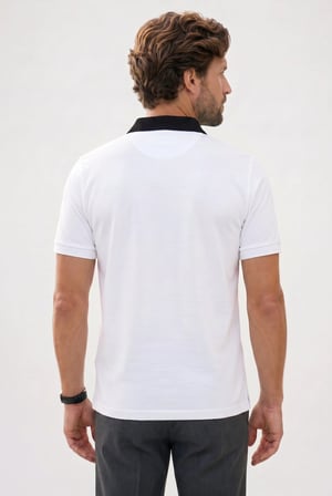 Erkek Slim Fit Dar Kesim %100 Pamuk Beyaz Polo Yaka Tişört