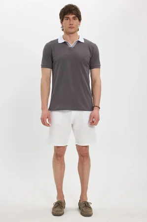 Erkek Slim Fit Dar Kesim %100 Pamuk Koyu Gri Polo Yaka Tişört