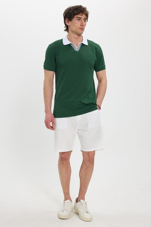 Erkek Slim Fit Dar Kesim %100 Pamuk Koyu Yeşil Polo Yaka Tişört