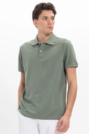 Erkek Regular Fit Klasik Kesim %100 Pamuk Düz Pike Yeşil Polo Yaka Tişört