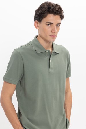 Erkek Regular Fit Klasik Kesim %100 Pamuk Düz Pike Yeşil Polo Yaka Tişört