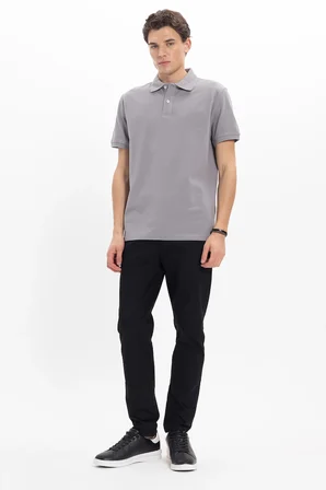 Erkek Regular Fit Klasik Kesim %100 Pamuk Düz Pike Gri Polo Yaka Tişört