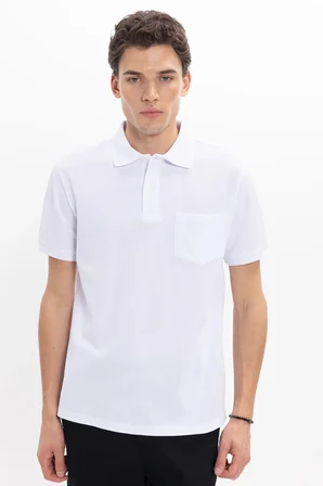 Erkek Regular Fit Klasik Kesim %100 Pamuk Düz Pike Beyaz Polo Yaka Tişört