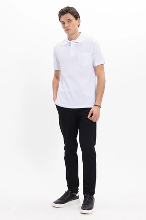 Erkek Regular Fit Klasik Kesim %100 Pamuk Düz Pike Beyaz Polo Yaka Tişört