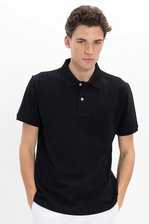 Erkek Regular Fit Klasik Kesim %100 Pamuk Düz Pike Siyah Polo Yaka Tişört