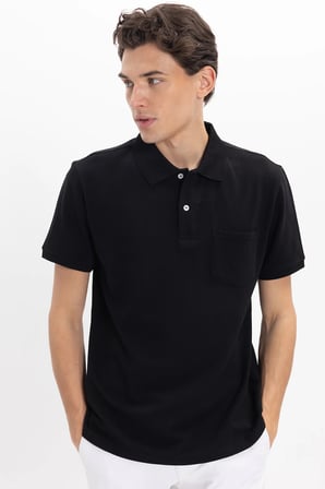 Erkek Regular Fit Klasik Kesim %100 Pamuk Düz Pike Siyah Polo Yaka Tişört