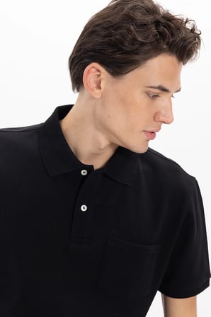 Erkek Regular Fit Klasik Kesim %100 Pamuk Düz Pike Siyah Polo Yaka Tişört