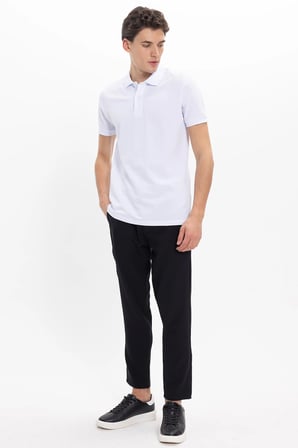 Erkek Slim Fit Dar Kesim Premium Seri %100 Pamuk Yumuşak Dokulu Merserize Beyaz Polo Yaka Tişört 