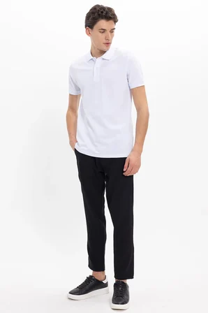 Erkek Slim Fit Dar Kesim Premium Seri %100 Pamuk Yumuşak Dokulu Merserize Beyaz Polo Yaka Tişört 