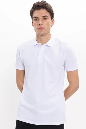 Erkek Slim Fit Dar Kesim Premium Seri %100 Pamuk Yumuşak Dokulu Merserize Beyaz Polo Yaka Tişört 
