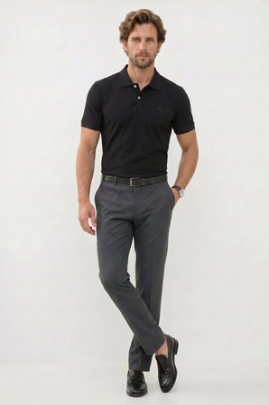 Erkek Slim Fit Dar Kesim Premium Seri %100 Pamuk Yumuşak Dokulu Merserize Siyah Polo Yaka Tişört