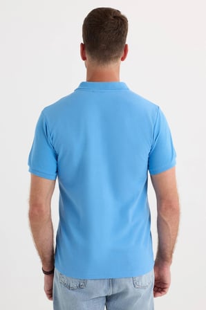 Erkek Slim Fit Dar Kesim Premium Seri %100 Pamuk Yumuşak Dokulu Merserize Mavi Polo Yaka Tişört 