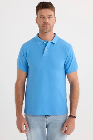 Erkek Slim Fit Dar Kesim Premium Seri %100 Pamuk Yumuşak Dokulu Merserize Mavi Polo Yaka Tişört 