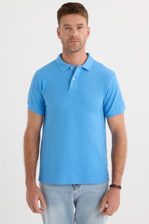 Erkek Slim Fit Dar Kesim Premium Seri %100 Pamuk Yumuşak Dokulu Merserize Mavi Polo Yaka Tişört 