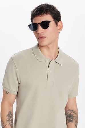 Erkek Slim Fit Dar Kesim Premium Seri %100 Pamuk Yumuşak Dokulu Merserize Krem Polo Yaka Tişört 