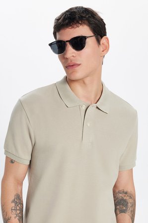 Erkek Slim Fit Dar Kesim Premium Seri %100 Pamuk Yumuşak Dokulu Merserize Krem Polo Yaka Tişört 