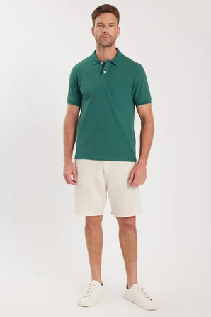 Erkek Slim Fit Dar Kesim Premium Seri %100 Pamuk Yumuşak Dokulu Merserize Yeşil Polo Yaka Tişört 