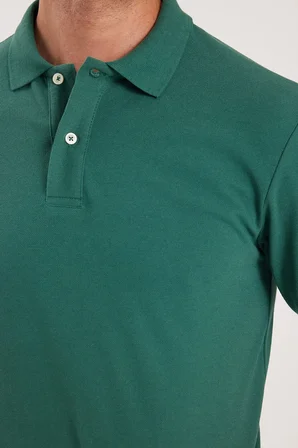 Erkek Slim Fit Dar Kesim Premium Seri %100 Pamuk Yumuşak Dokulu Merserize Yeşil Polo Yaka Tişört 