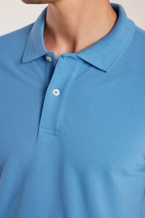 Erkek Slim Fit Dar Kesim Premium Seri %100 Pamuk Yumuşak Dokulu Merserize Mavi Polo Yaka Tişört 