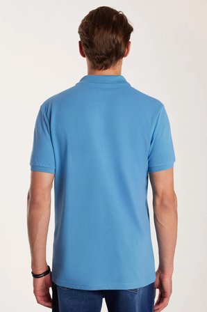 Erkek Slim Fit Dar Kesim Premium Seri %100 Pamuk Yumuşak Dokulu Merserize Mavi Polo Yaka Tişört 