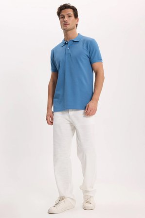 Erkek Slim Fit Dar Kesim Premium Seri %100 Pamuk Yumuşak Dokulu Merserize İndigo Polo Yaka Tişört 