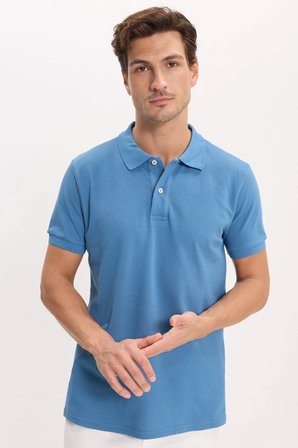 Erkek Slim Fit Dar Kesim Premium Seri %100 Pamuk Yumuşak Dokulu Merserize İndigo Polo Yaka Tişört 