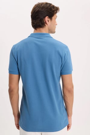 Erkek Slim Fit Dar Kesim Premium Seri %100 Pamuk Yumuşak Dokulu Merserize İndigo Polo Yaka Tişört 