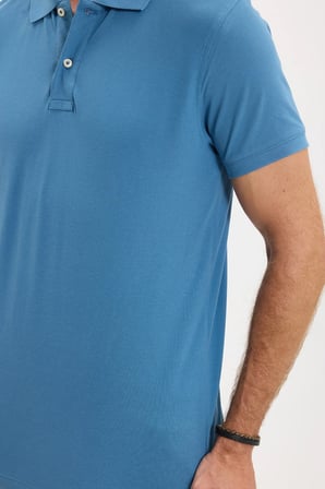 Erkek Slim Fit Dar Kesim Premium Seri %100 Pamuk Yumuşak Dokulu Merserize İndigo Polo Yaka Tişört