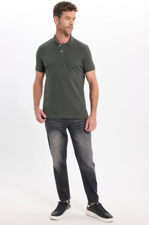 Erkek Slim Fit Dar Kesim Premium Seri %100 Pamuk Yumuşak Dokulu Merserize Yeşil Polo Yaka Tişört