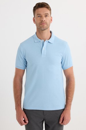 Erkek Slim Fit Dar Kesim Premium Seri %100 Pamuk Yumuşak Dokulu Merserize Mavi Polo Yaka Tişört 
