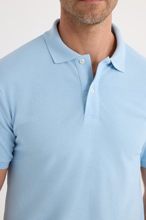 Erkek Slim Fit Dar Kesim Premium Seri %100 Pamuk Yumuşak Dokulu Merserize Mavi Polo Yaka Tişört 