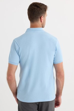 Erkek Slim Fit Dar Kesim Premium Seri %100 Pamuk Yumuşak Dokulu Merserize Mavi Polo Yaka Tişört 