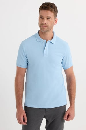Erkek Slim Fit Dar Kesim Premium Seri %100 Pamuk Yumuşak Dokulu Merserize Mavi Polo Yaka Tişört 