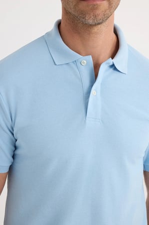 Erkek Slim Fit Dar Kesim Premium Seri %100 Pamuk Yumuşak Dokulu Merserize Mavi Polo Yaka Tişört 