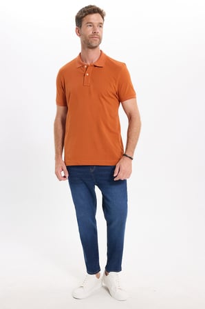Erkek Slim Fit Dar Kesim Premium Seri %100 Pamuk Yumuşak Dokulu Merserize Hardal Polo Yaka Tişört