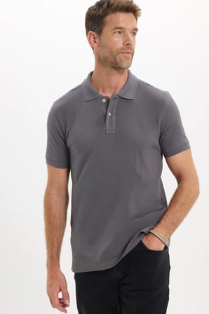 Erkek Slim Fit Dar Kesim Premium Seri %100 Pamuk Yumuşak Dokulu Merserize Gri Polo Yaka Tişört