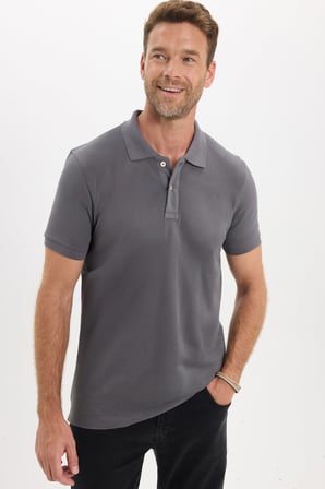 Erkek Slim Fit Dar Kesim Premium Seri %100 Pamuk Yumuşak Dokulu Merserize Gri Polo Yaka Tişört