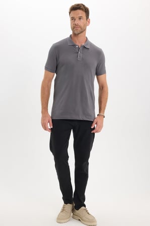 Erkek Slim Fit Dar Kesim Premium Seri %100 Pamuk Yumuşak Dokulu Merserize Gri Polo Yaka Tişört