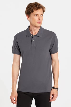 Erkek Slim Fit Dar Kesim Premium Seri %100 Pamuk Yumuşak Dokulu Merserize Gri Polo Yaka Tişört 