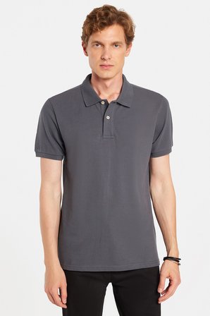 Erkek Slim Fit Dar Kesim Premium Seri %100 Pamuk Yumuşak Dokulu Merserize Gri Polo Yaka Tişört 