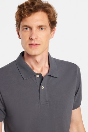 Erkek Slim Fit Dar Kesim Premium Seri %100 Pamuk Yumuşak Dokulu Merserize Gri Polo Yaka Tişört 
