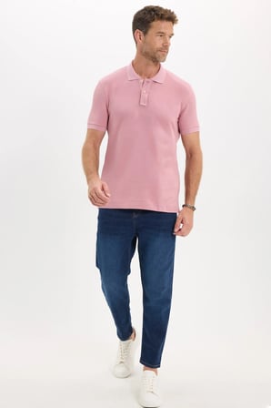 Erkek Slim Fit Dar Kesim Premium Seri %100 Pamuk Yumuşak Dokulu Merserize Pembe Polo Yaka Tişört