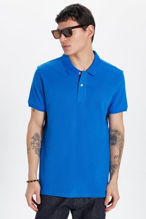 Erkek Slim Fit Dar Kesim Premium Seri %100 Pamuk Yumuşak Dokulu Merserize Lacivert Polo Yaka Tişört 