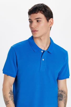 Erkek Slim Fit Dar Kesim Premium Seri %100 Pamuk Yumuşak Dokulu Merserize Lacivert Polo Yaka Tişört 