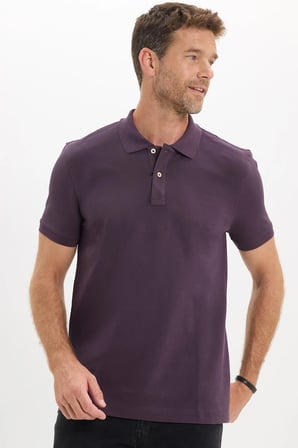 Erkek Slim Fit Dar Kesim Premium Seri %100 Pamuk Yumuşak Dokulu Merserize Mor Polo Yaka Tişört