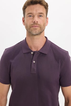 Erkek Slim Fit Dar Kesim Premium Seri %100 Pamuk Yumuşak Dokulu Merserize Mor Polo Yaka Tişört